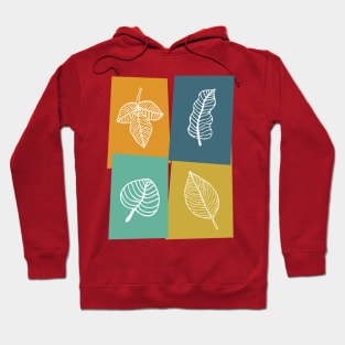 White Leaves on Gold Blue Orange Turquoise Rectangles Hoodie